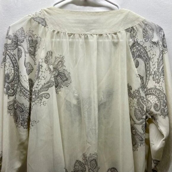 American Rag Cie Sheer Blouse Women's Large Ivory pearl Gray Paisley 3/4 Sleeve - Picture 4 of 11